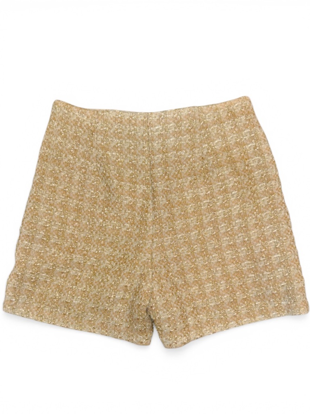 Size 0 Express Beige White Gold Metallic High Rise Dressy Tweed Shorts Pockets - Picture 3 of 4